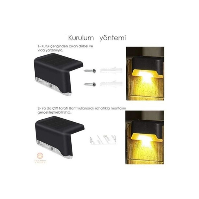 ® Yeni Ürün 4 Adet Solar Güneş Enerjili Şarj Edilen Köşebent Merdiven Veranda Bahçe Led Lamba